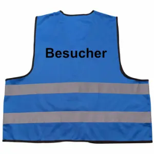 Blaue bedruckte Warnweste mit "Besucher".