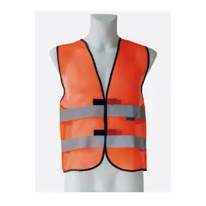 Mesh-Warnweste in orange mit 2 Reflexstreifen und 2 Klettverschlüssen.