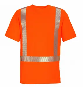 UV-Schutz - T-Shirt in orange mit Reflexstreifen.