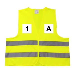 Gelbe Warnweste mit dem Aufdruck "1" und "A".