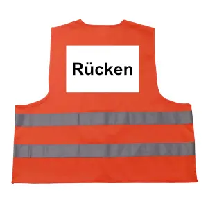 Orange Warnweste mit dem Aufdruck "Rücken".